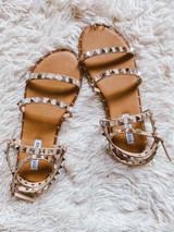 'Hadley' Studded Strap Tan Sandals | Goodnight Macaroon