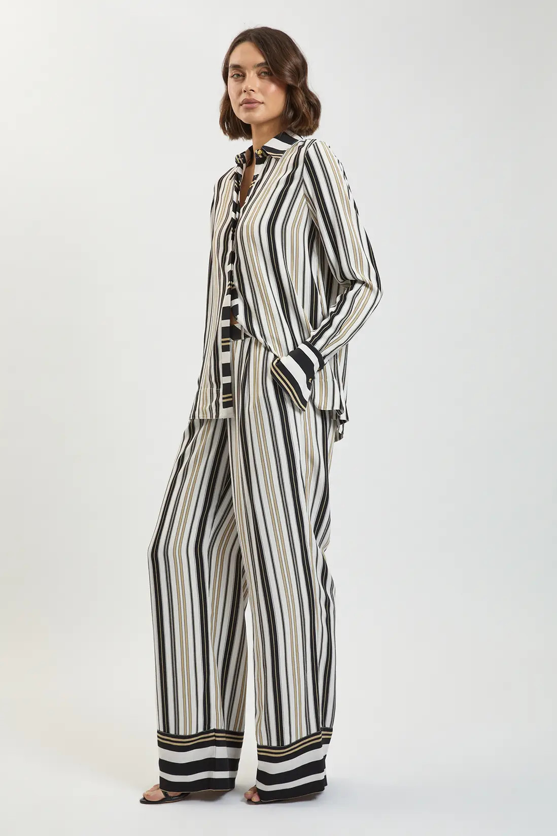 Multi Petite Contrast Stripe Viscose Co Ord Shirt | Karen Millen | Karen Millen