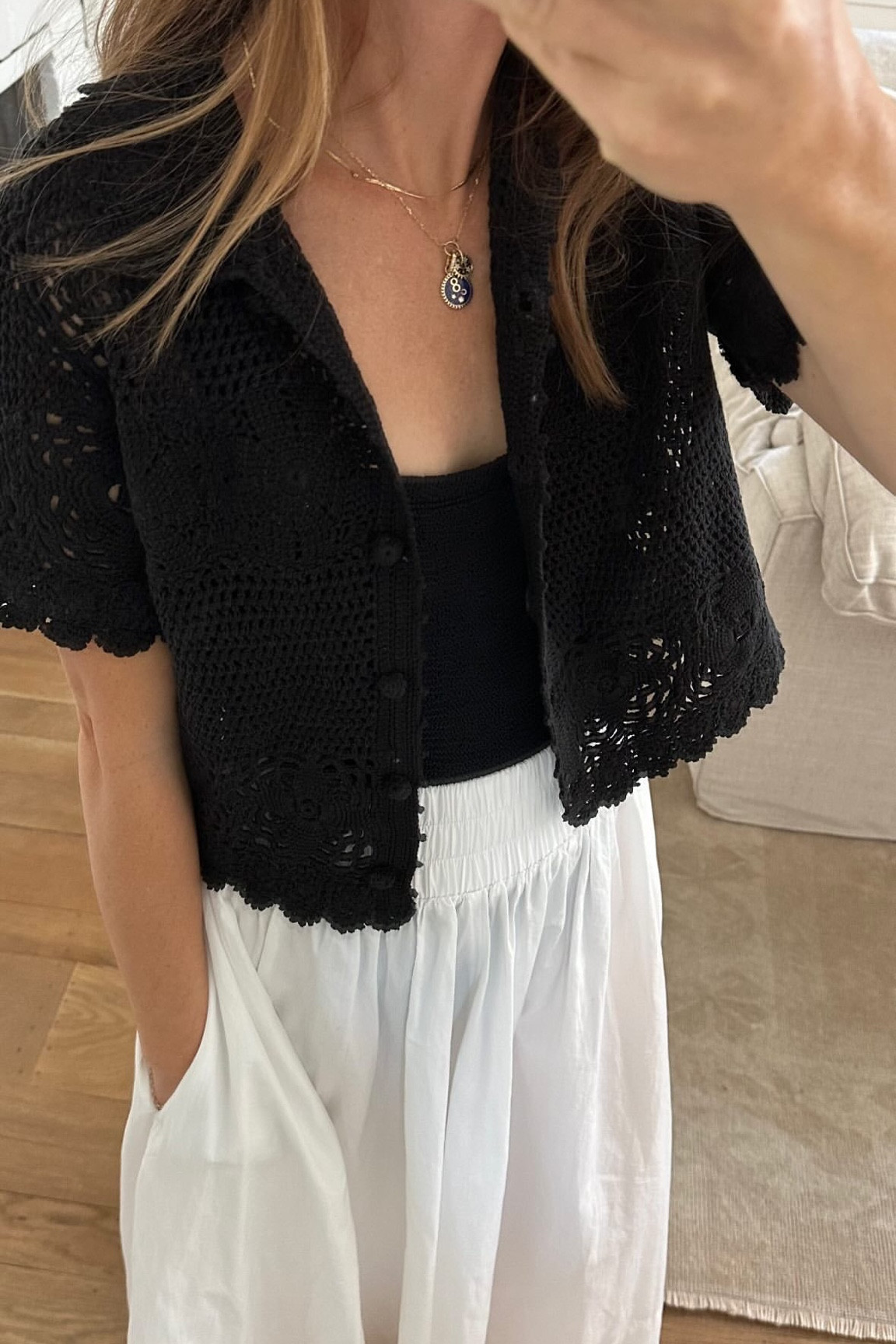 Wore this pretty top (linked in the beige) — over my swimsuit on Labor Dayy