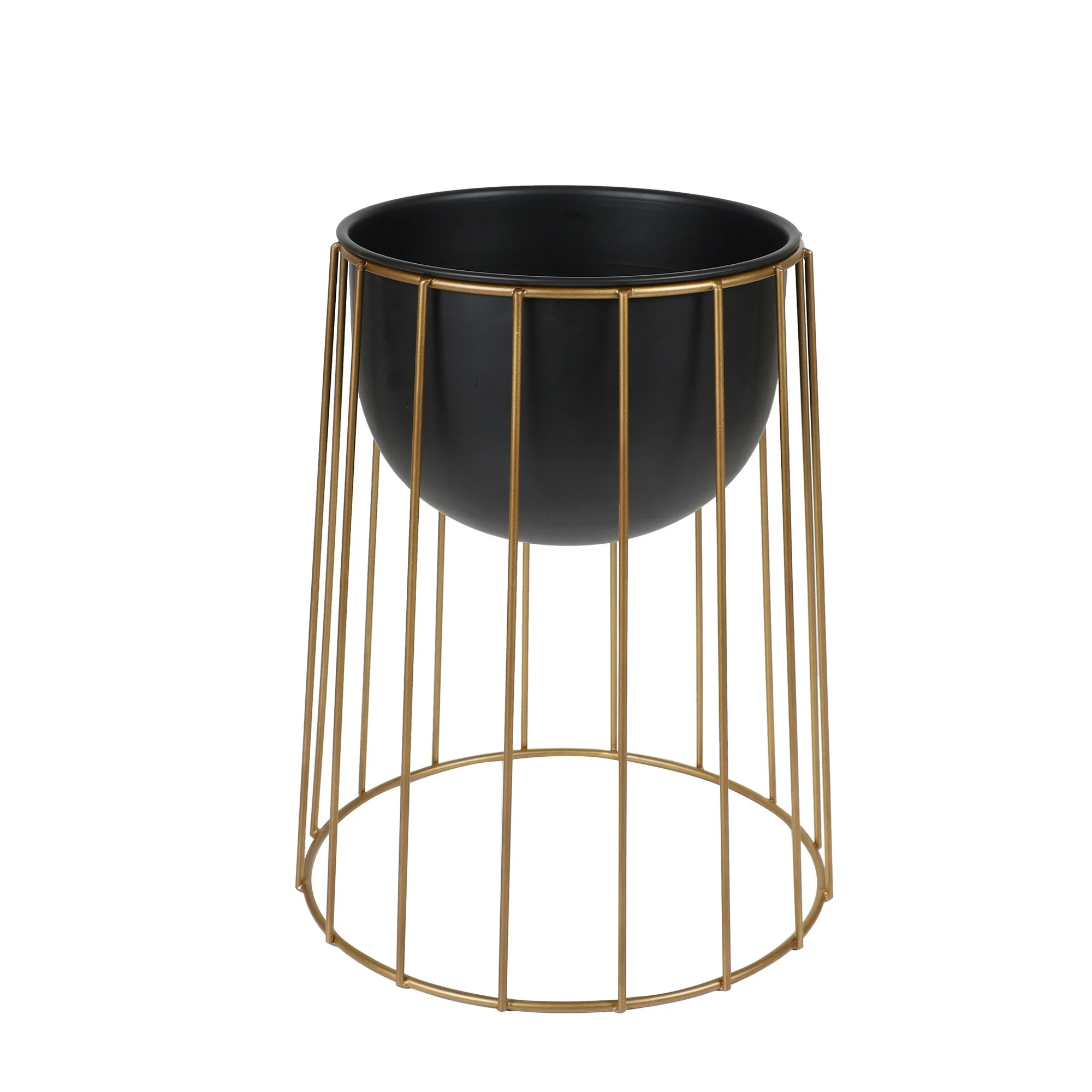 Mainstays Axel 13.5" x 13.5" x 16.25" Round Black and Gold Metal Planter | Walmart (US)