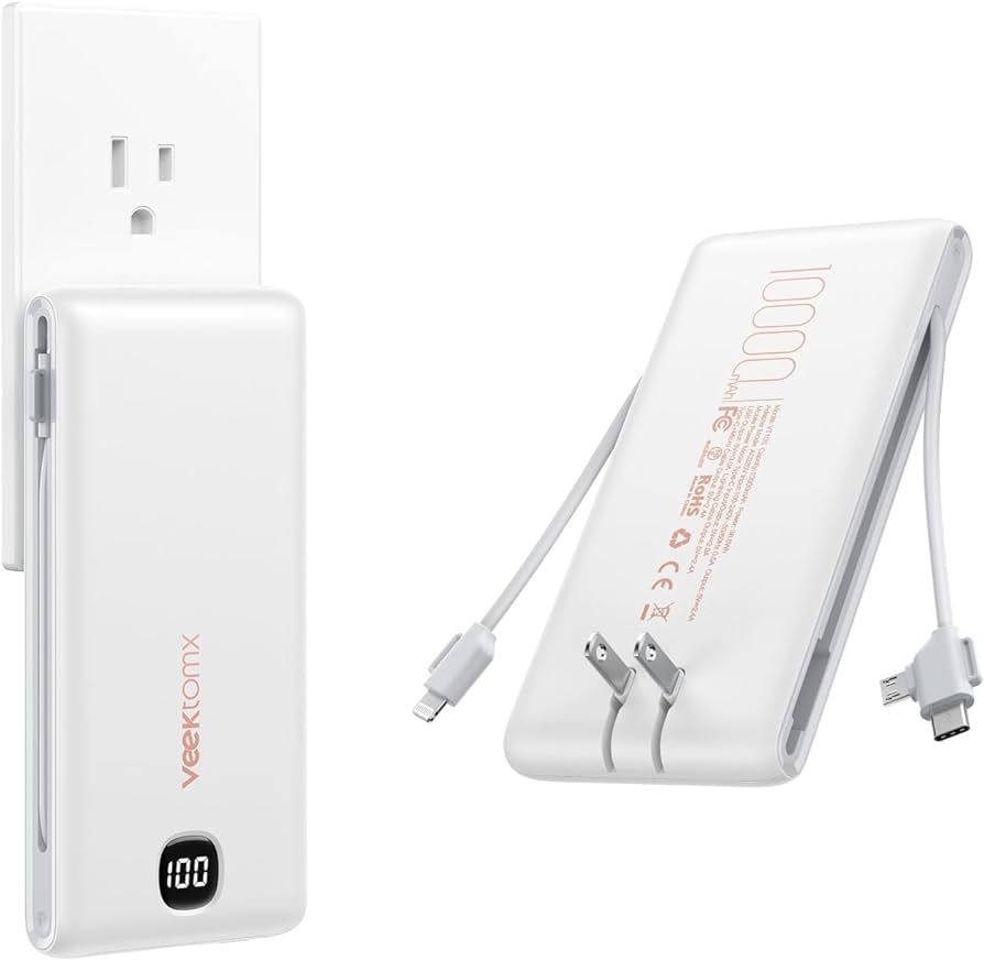 VEEKTOMX Portable Charger with Built in Cables 22.5W 10000mAh, Power Bank for iPhone with AC Wall... | Amazon (US)