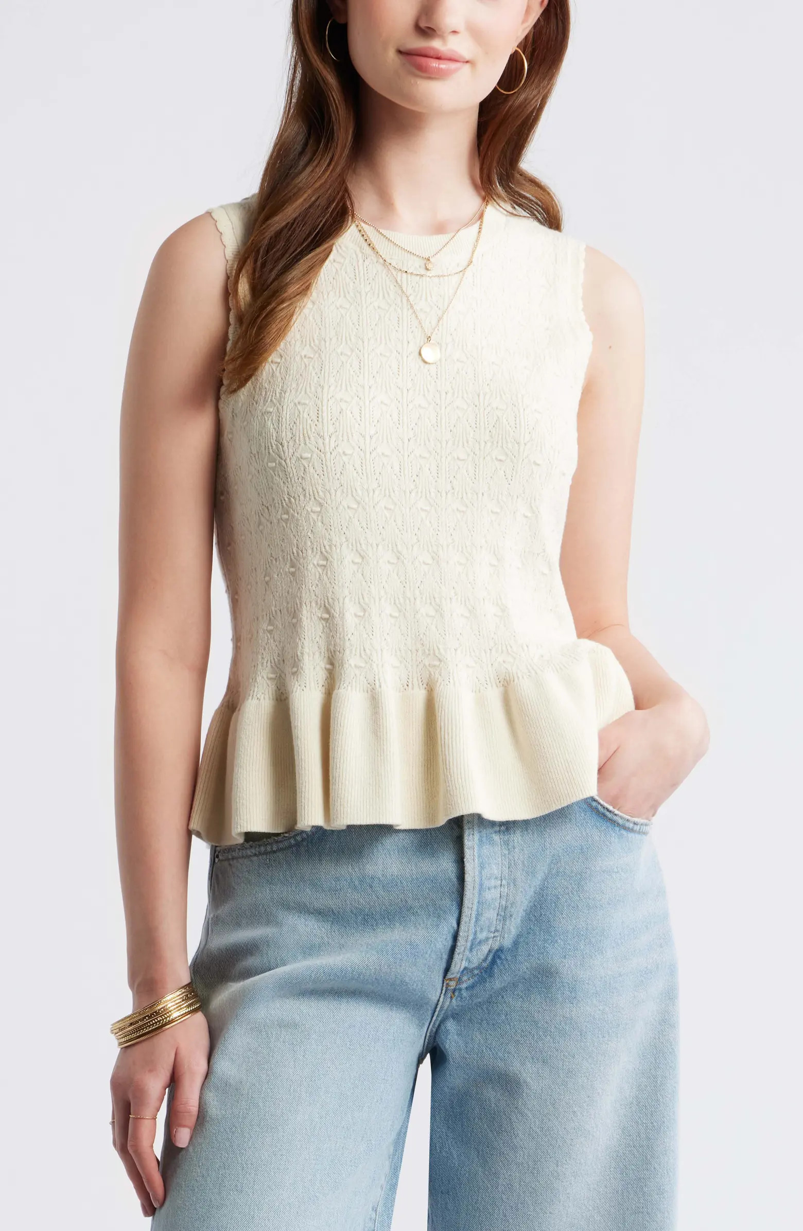 Treasure & Bond Pointelle Peplum Sleeveless Sweater | Nordstrom | Nordstrom