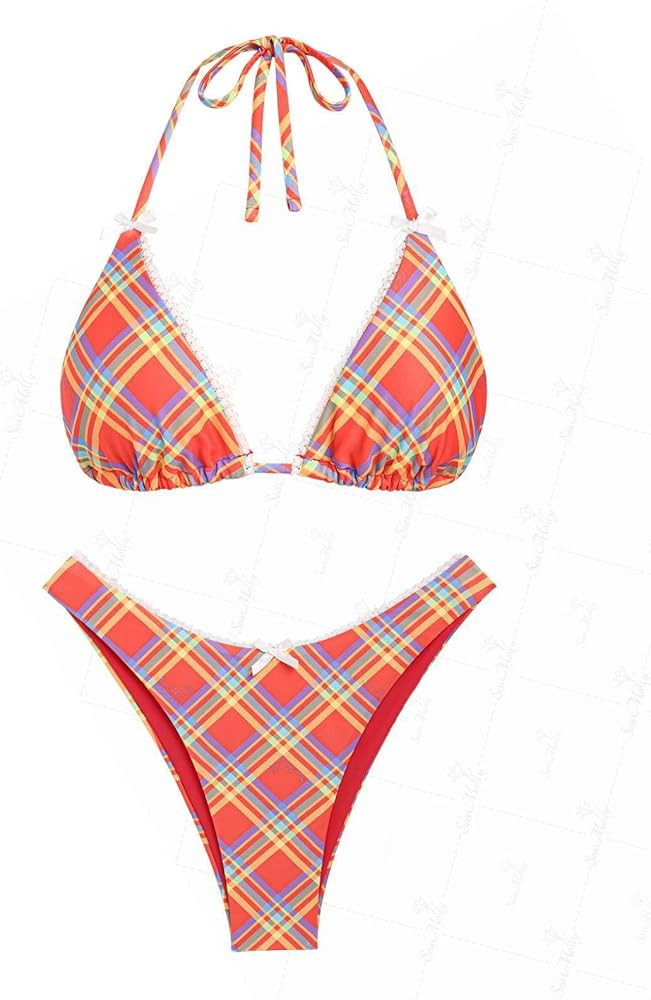 seamoly Women‘s Bikini Sets Two Piece Swimsuit Textured Halter Triangle Thong Bikini Set | Amazon (US)