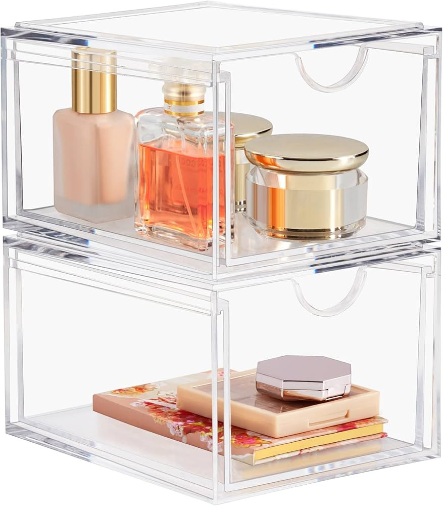 Boxalls 2 Pack Acrylic Stackable Organizer Makeup Drawers, 20% Thicker Clear Storage Organizer fo... | Amazon (US)