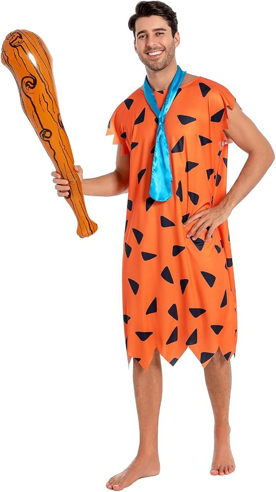 Halloween Cavemen Cosplay Costume for Men Adult Halloween Party Funny Simple Orange Tunic Outfits | Amazon (US)