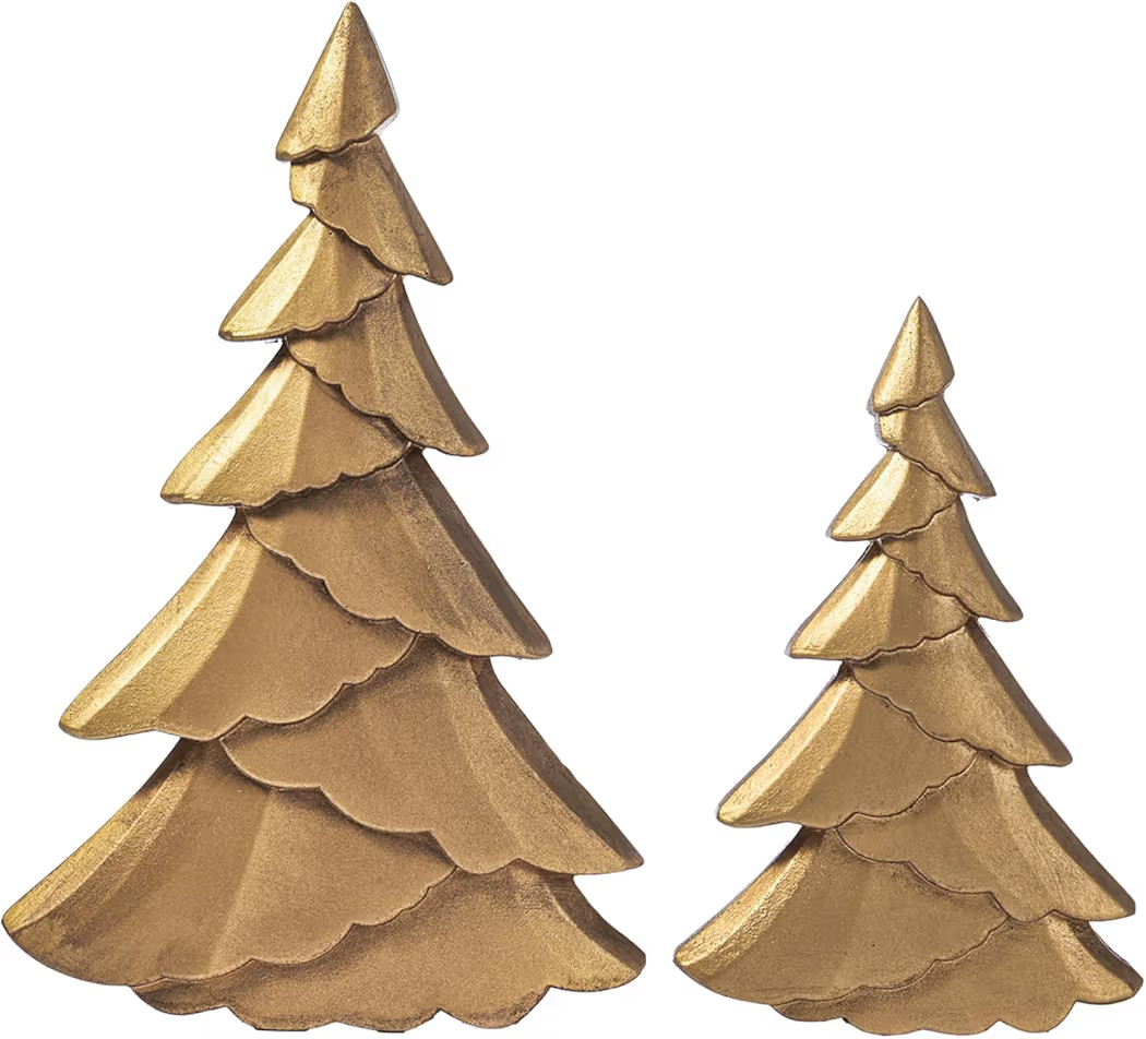 RM ROOMERS Christmas Tree Figurines Wooden, Set of 2 Gold Christmas Tree Vintage Tabletop Xmas St... | Amazon (US)
