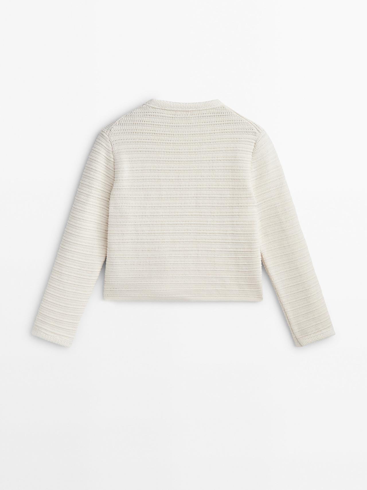 Textured knit cardigan with gold buttons | Massimo Dutti US