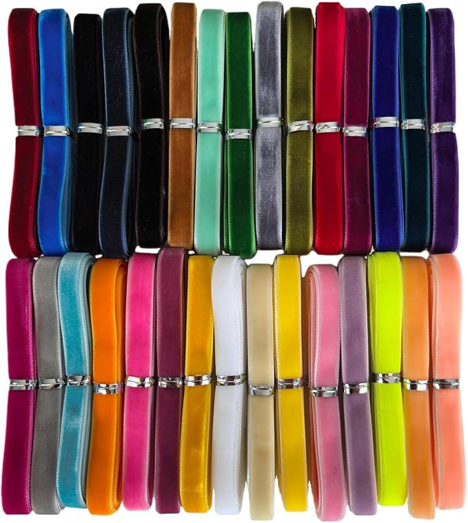 Chenkou Craft 30 Yards 3/8" Velvet Ribbon Total 30 Colors Assorted Lots Bulk (Multicolored, 3/8"(... | Amazon (US)