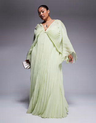 ASOS DESIGN Curve pleated chiffon twist front maxi dress in apple green | ASOS (Global)