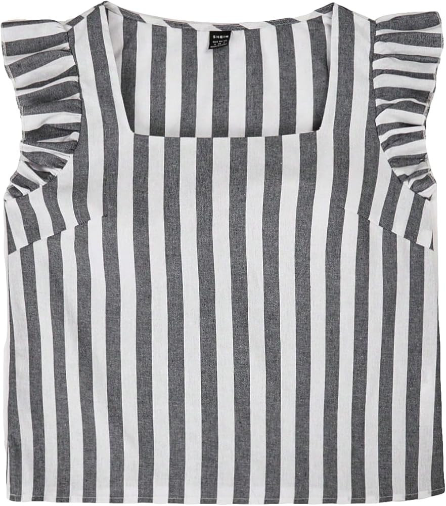 WDIRARA Women's Striped Ruffle Cap Sleeve Square Neck Boho Summer Blouse Casual Top | Amazon (US)
