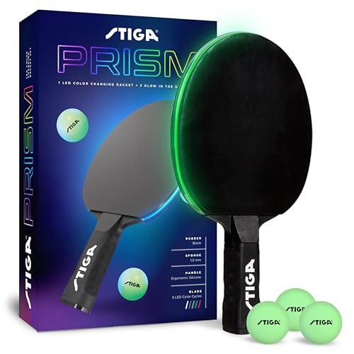 STIGA Prism LED Ping Pong Paddle - 5 LED Color Cycles - Color Gradient Mode - Includes 3 Glow-in-The-Dark Balls - 1.5mm Sponge with Smooth Rubber - Silicone Grip for Max Control | Amazon (US)