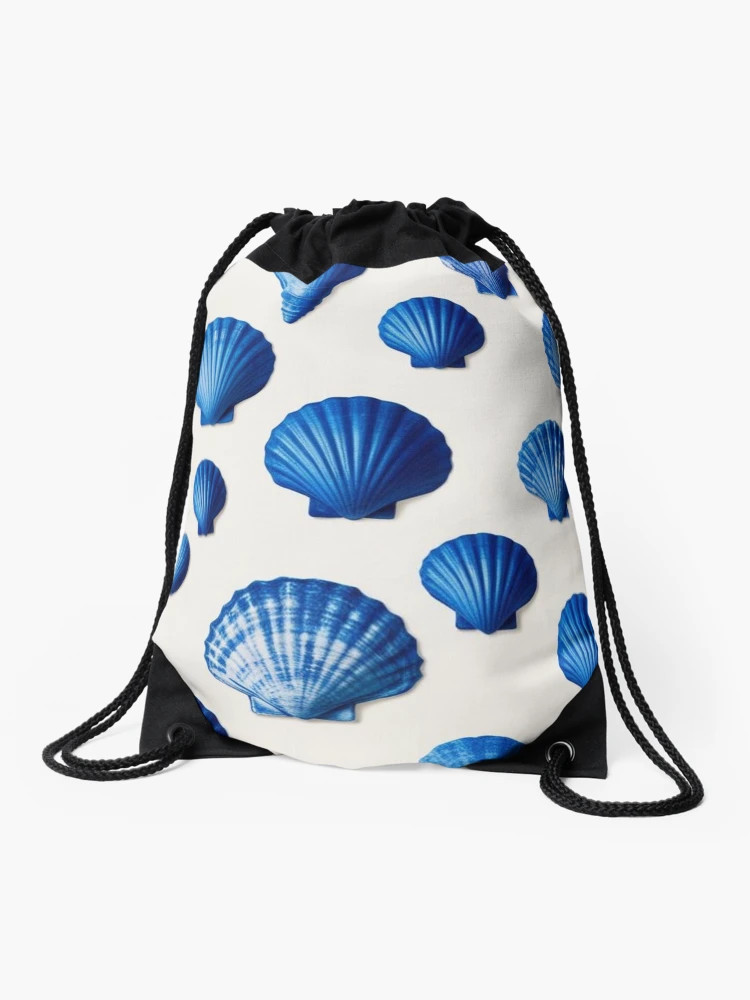 Navy Blue Sea Shells Drawstring Bag | Redbubble (US)