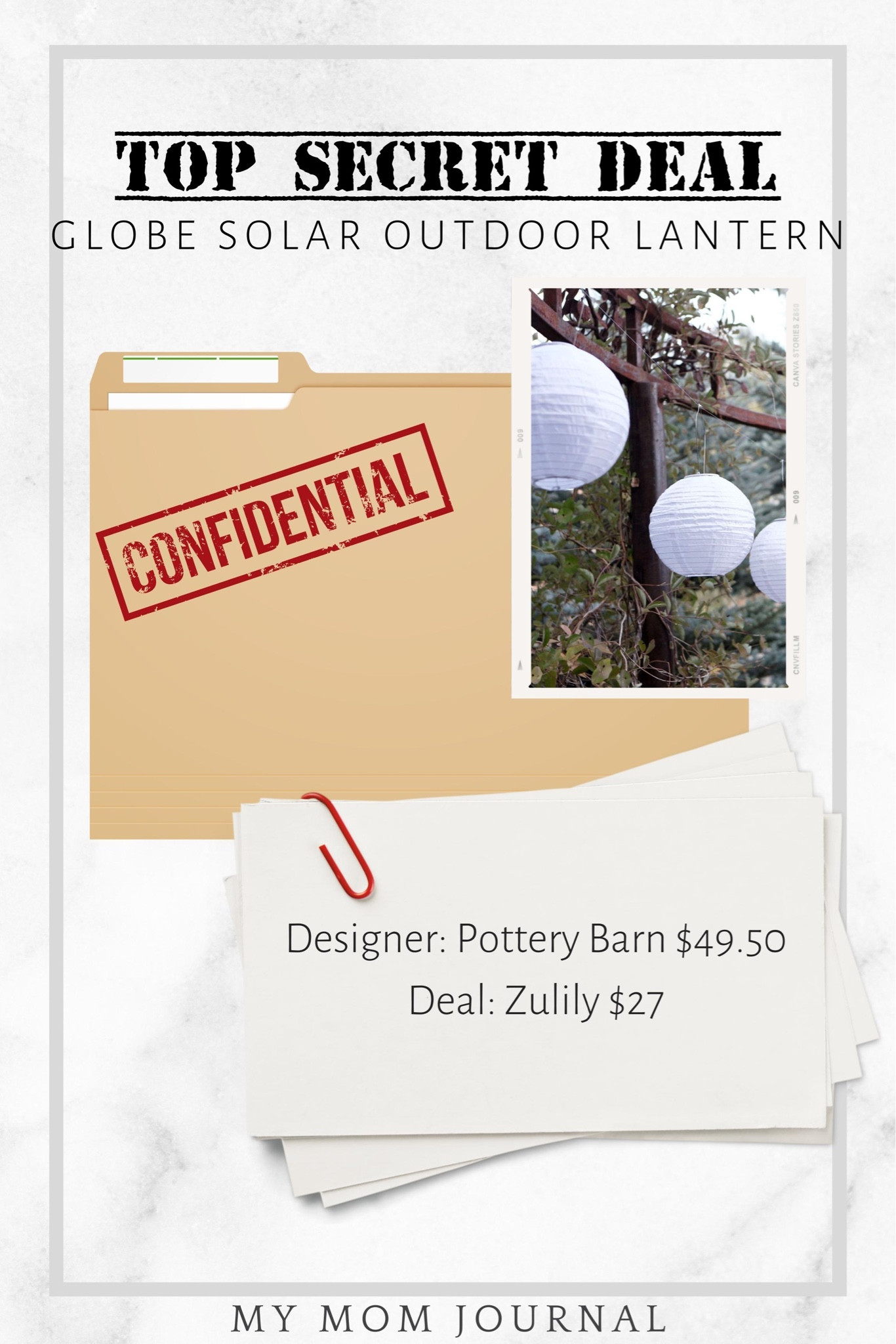 Top Secret Deal! This globe solar outdoor lantern sells for $49.50 at Pottery Barn but is $27 at Wayfair!

#topsecret #deals #potterybarn #pb #zulily #outdoordecor #outdoors #mymomjournal #homedecor #dotd


#LTKsalealert #LTKhome #LTKunder50