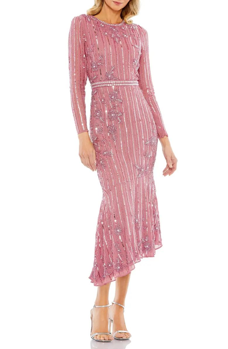Mac Duggal Embellished Long Sleeve Asymmetric Dress | Nordstrom | Nordstrom