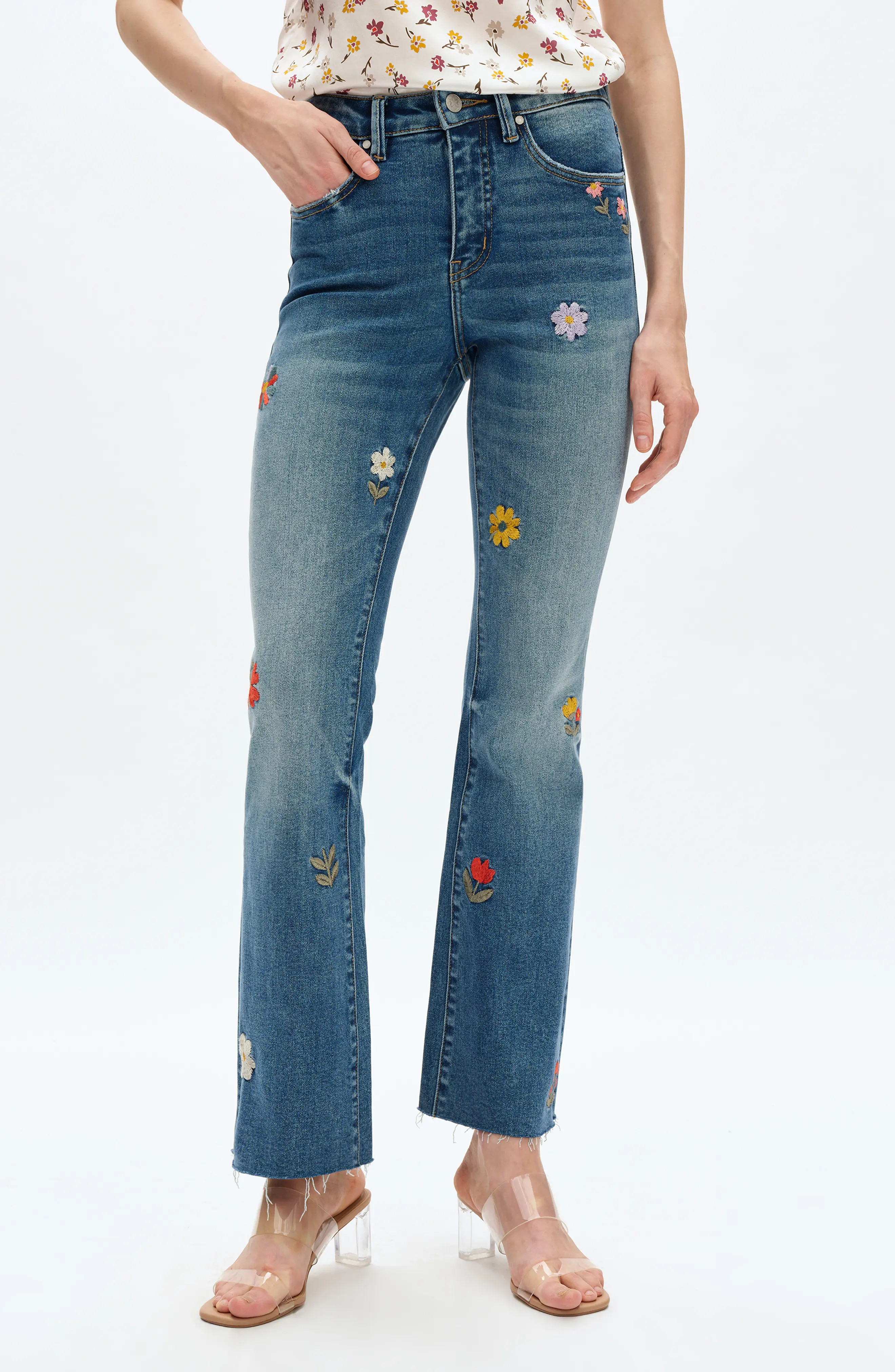Bayeas Floral Embroidered High Waist Bootcut Jeans (Women) | Nordstrom | Nordstrom