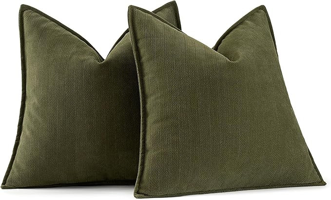 MIULEE Pack of 2 Olive Green Decorative Pillow Covers 24x24 Inch Soft Chenille Luxurious Couch Th... | Amazon (US)