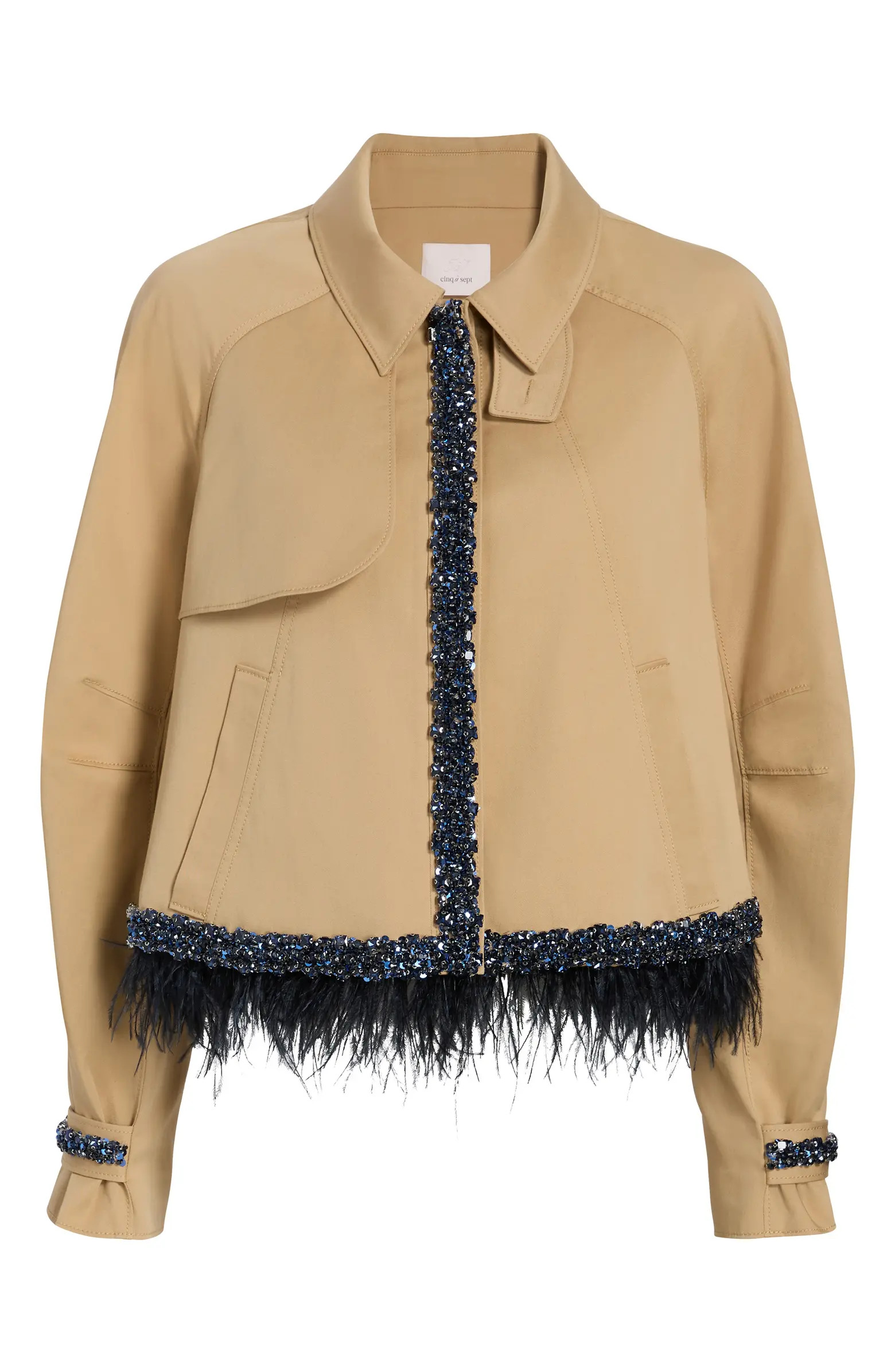 Carmila Sequin & Feather Detail Crop Trench Coat | Nordstrom