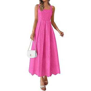 PRETTYGARDEN Womens Sleeveless Maxi Summer Dresses 2026 Hollow Out Eyelet Square Neck Ruffle Flow... | Amazon (US)