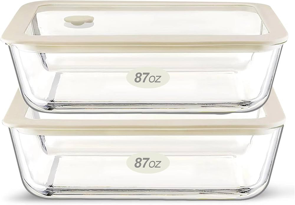 Glass Food Container Set with Glass Lid, Large Glass Meal Prep Container Set, Airtight Glass Food... | Amazon (US)