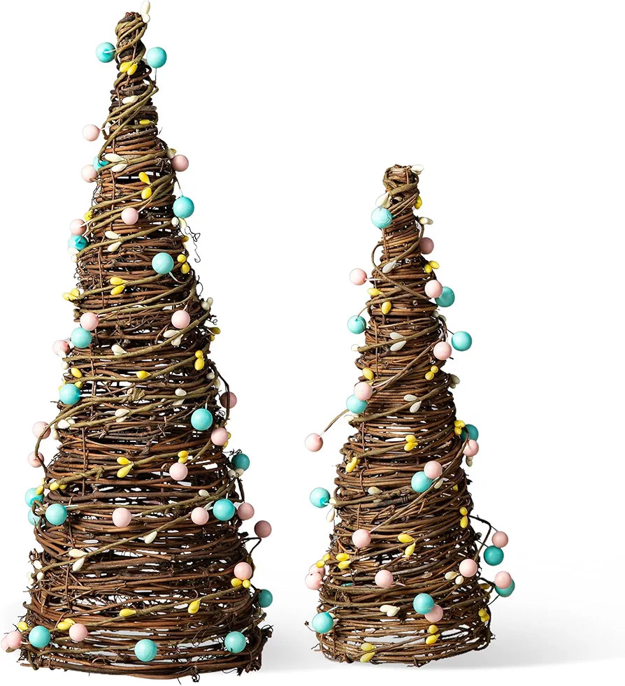 Glitzhome Set of 2 Easter Table Tree with Rattan and Berries for Spring Easter Party Supplies Pro... | Amazon (US)