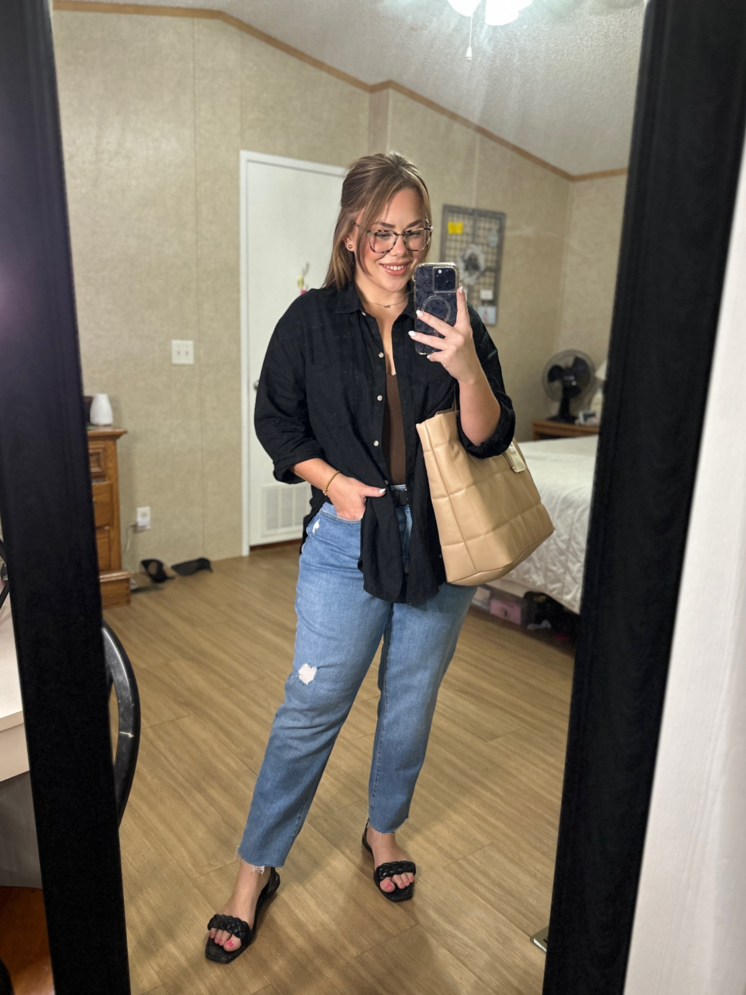 Midsize business casual🖤 
Wearing size 12 in jeans 50% off! 
Xlarge in bodysuit $9.97+ 30%off!
Large in oversized button up 

#LTKworkwear #LTKSeasonal #LTKcurves
