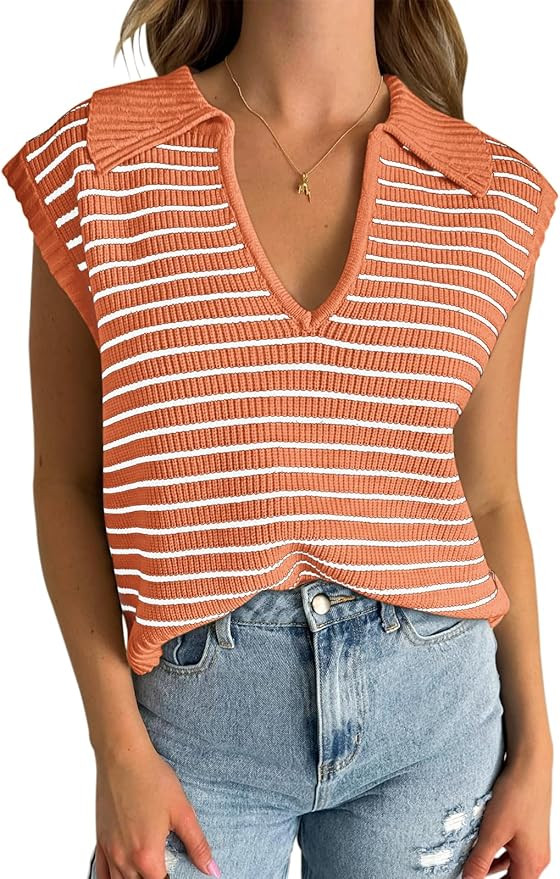 Yousify Summer Sweaters for Women 2024 V Neck Cap Sleeve Tops Sleeveless Spring Clothes S-2XL | Amazon (US)
