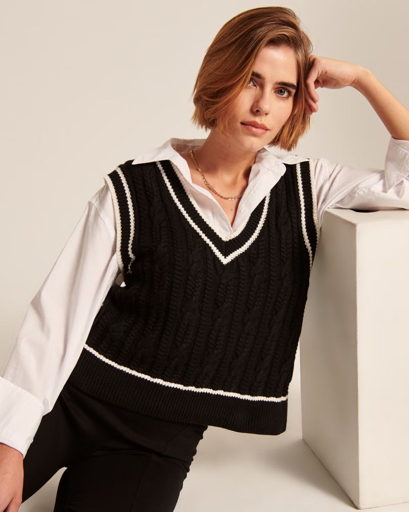 Women's Cropped V-Neck Sweater Vest | Women's Fall Outfitting | Abercrombie.com | Abercrombie & Fitch (US)