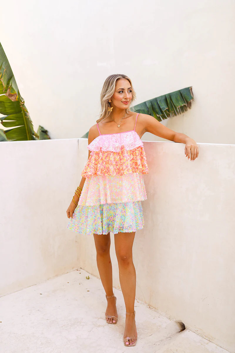 BuddyLove | Disco Tiered Sequin Short Dress | Make it Happen | BuddyLove