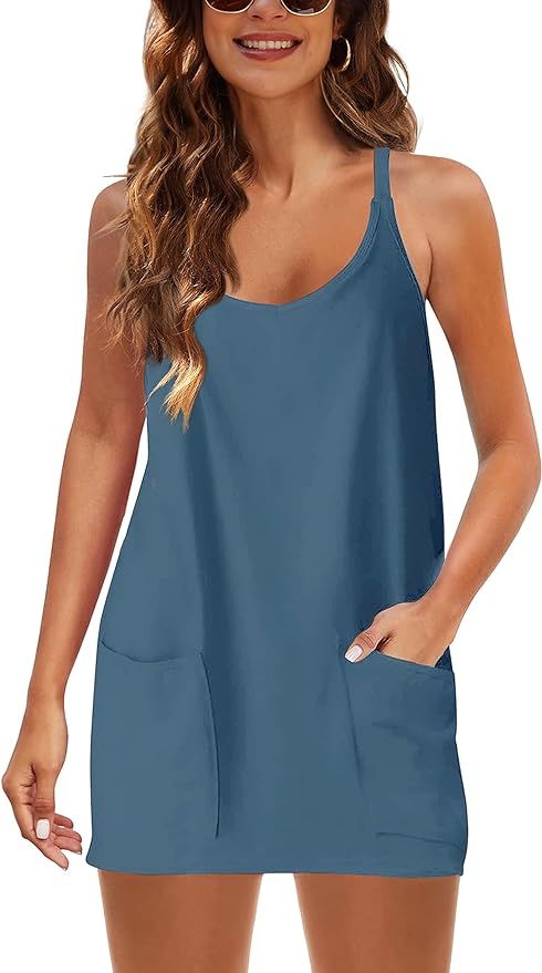 Women's Summer Sleeveless Mini Dress Athletic Dress Spaghetti Strap Short Tennis Dress with Pocke... | Amazon (US)
