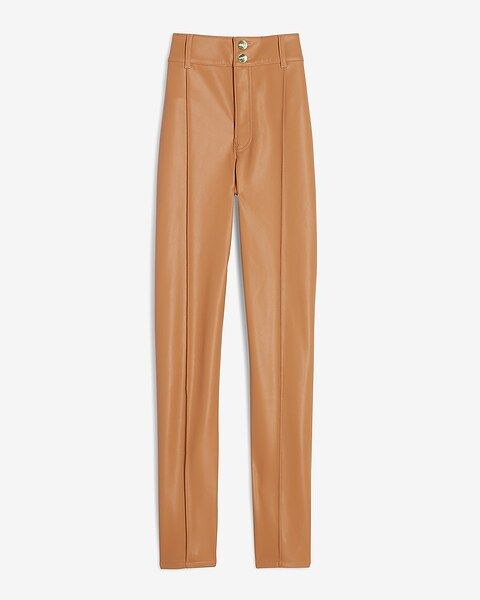 Super High Waisted Vegan Leather Seamed Slim Ankle Pant | Express