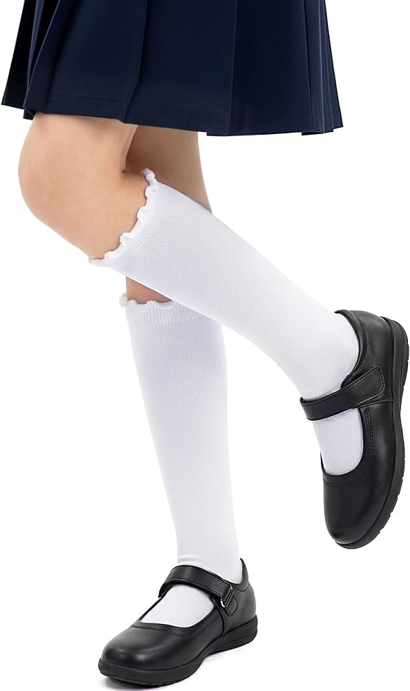 HONGTEYA 3 Pairs Girls Knee High Socks Kids Cotton Seamless School Uniform | Amazon (US)