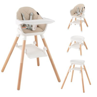 Infans 6 in 1 Convertible Wooden Highchair for Babies and Toddlers, Removable Double Tray & Reversible Footrest, Safety Harness for Infant, Beige | Target