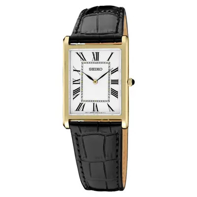 SEIKO WATCHES Essentials Croc Embossed Leather Strap Watch in White/Silver at Nordstrom | Nordstrom