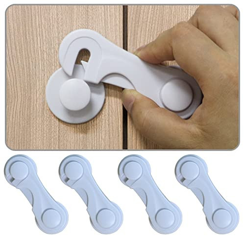 Cabinet Door Locks for Baby Proofing and Child Safety, 4 Pack Childproof Cabinet Locks with Adhesive for Drawer Cupboards Fridge Closet and Pantry, Child Proof Latch for Protecting Kids (White-4PCS) | Amazon (US)
