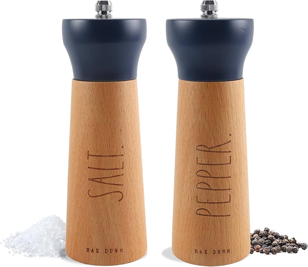 Rae Dunn Salt and Pepper Grinder Set of 2 - Bamboo Sea Salt Pepper Grinder - Classy Salt and Pepp... | Amazon (US)