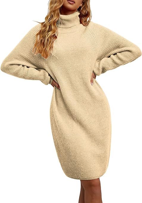 Sounity Women's Turtleneck Long Sleeve Loose Oversize Knit Long Pullover Sweater Dress | Amazon (US)