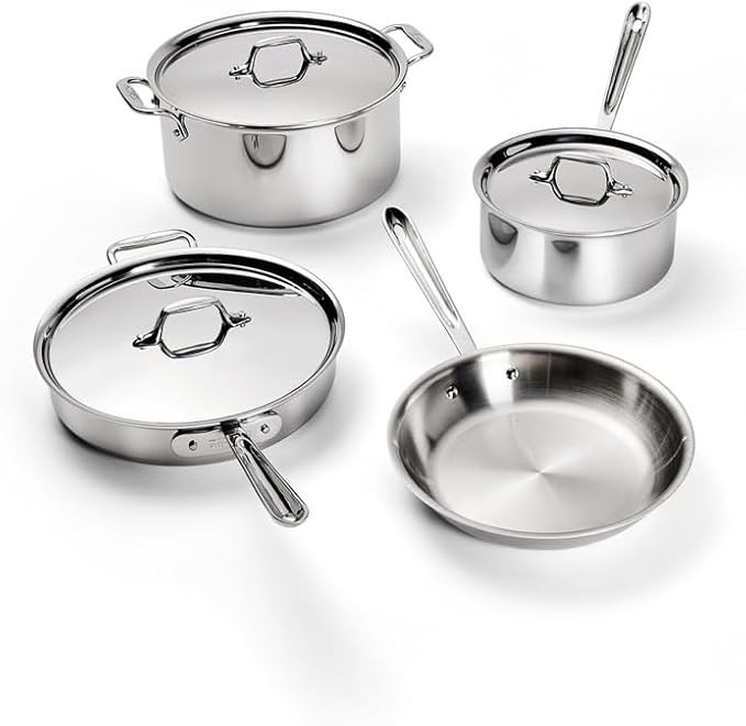 All-Clad D3 3-Ply Stainless Steel Cookware Set – 7-Piece Pots and Pans Set, Induction, Oven Bro... | Amazon (US)