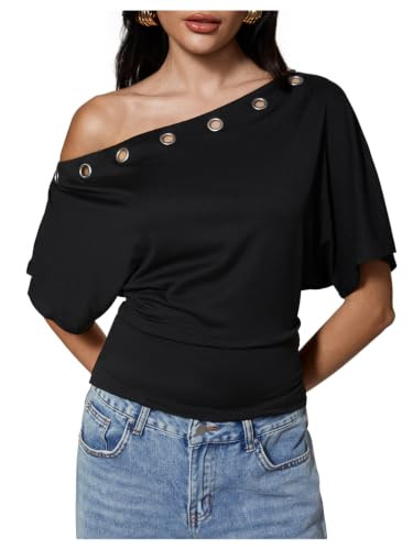SweatyRocks Women's Off The Shoulder Tops Asymmetrical Y2K Going Out Top | Amazon (US)