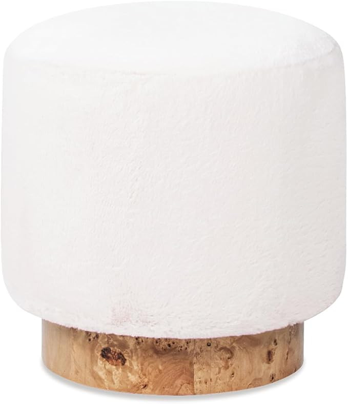 Jennifer Taylor Home Tilly 16.5" Round Fur Upholstered & Burl Pouf Ottoman in Cottontail White Fa... | Amazon (US)