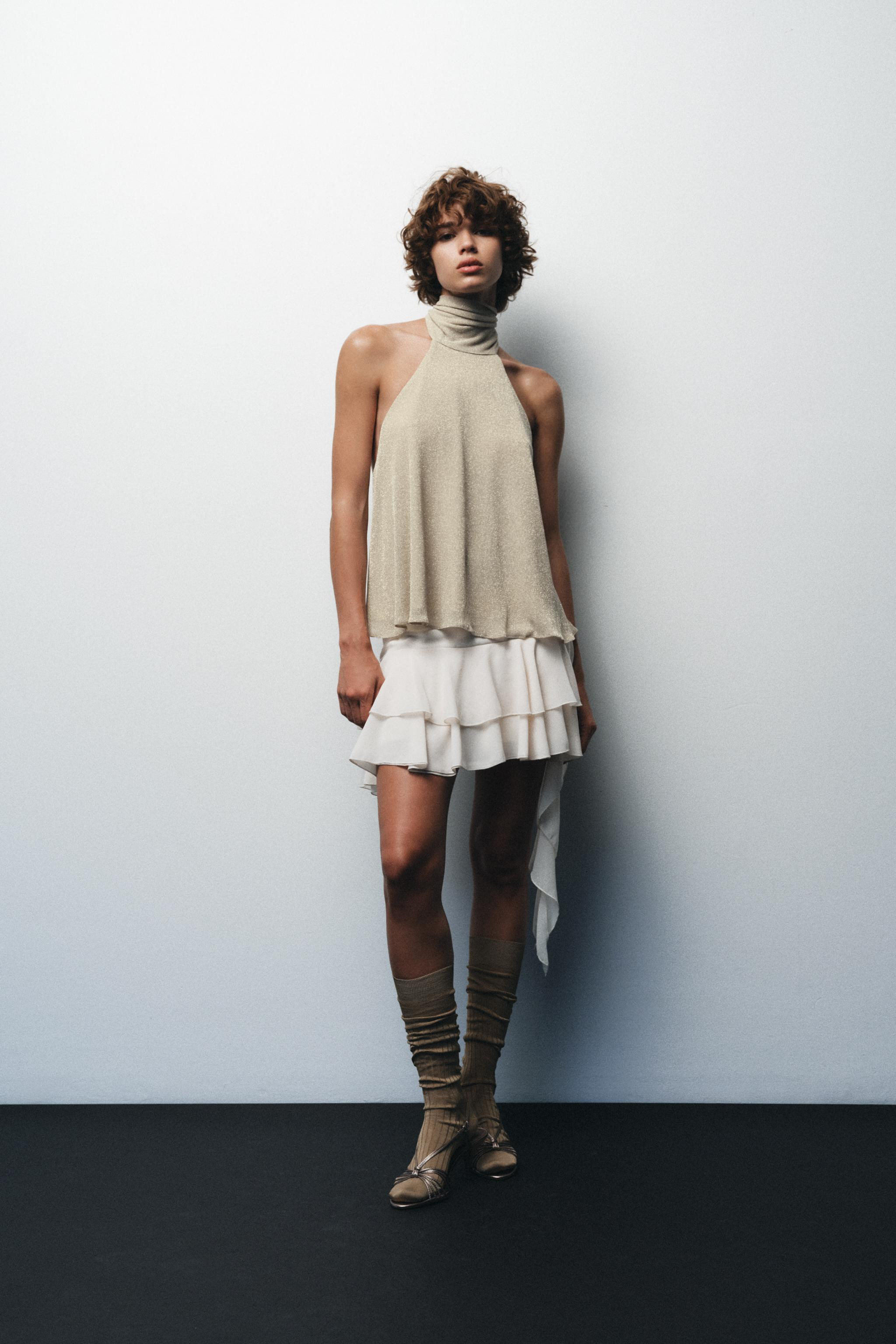 METALLIC THREAD HALTER TOP | Zara US