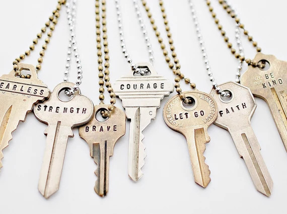 Custom Text Key Necklace, Personalized Vintage Key Jewelry, Hand Stamped Giving Key Necklace, One... | Etsy (US)