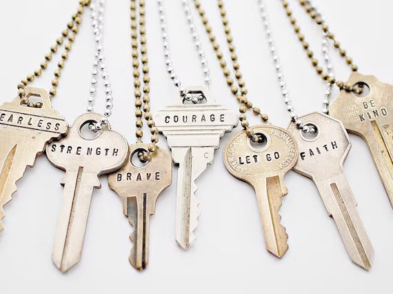 Custom Text Key Necklace, Personalized Vintage Key Jewelry, Hand Stamped Giving Key Necklace, One... | Etsy (US)