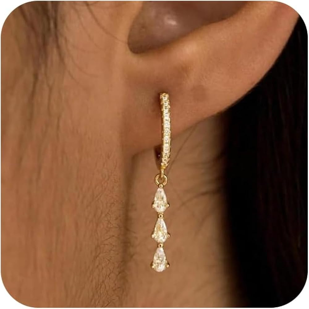 2 Pairs Gold Huggie Hoop Earrings for Women 14k Gold Plated Diamond Stud Earrings Set Drop Dangle... | Amazon (US)