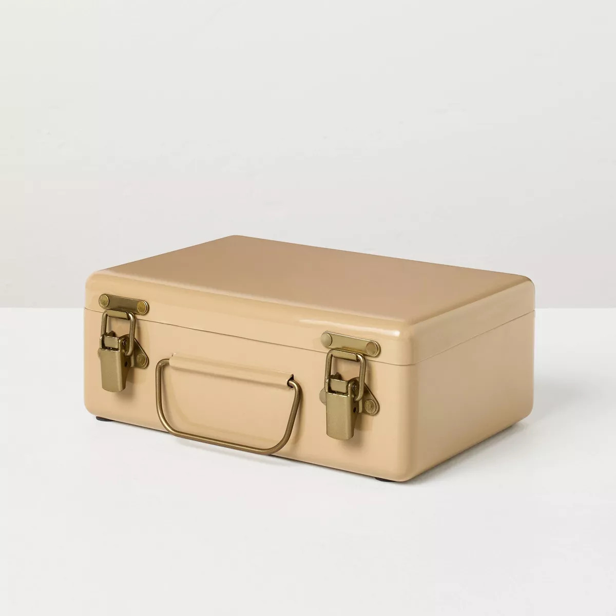 6" Medium Metal Box with Brass Hardware Tan - Hearth & Hand™ with Magnolia | Target