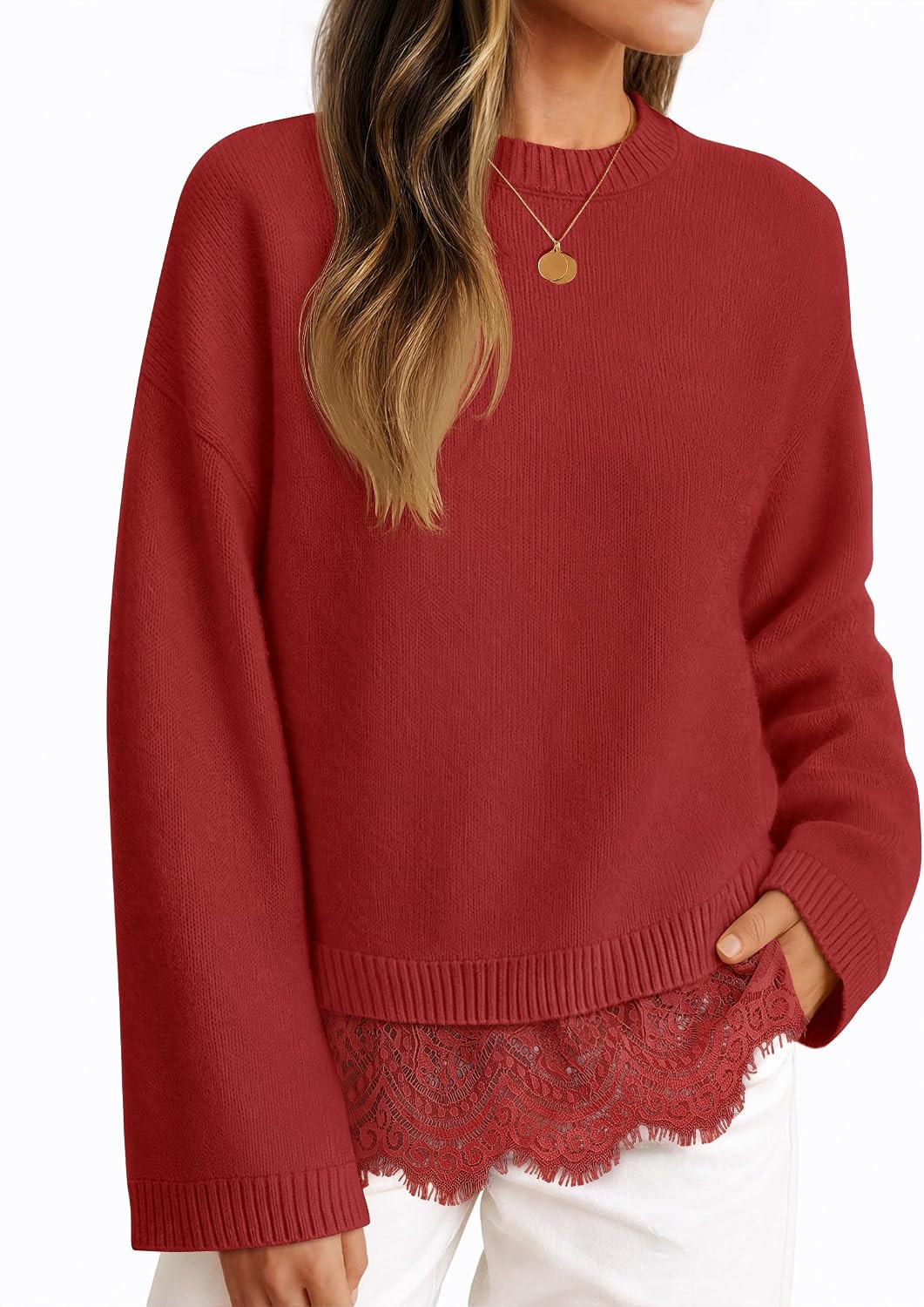 ZESICA Women's Fall Winter Sweaters 2026 Lace Trim Pullover Tops | Amazon (US)