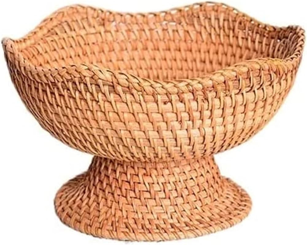 Kitchen&bedroom Storage Accessories 1 Pack Rattan Woven Fruit Basket Wave Edge Candy Basket Bread... | Amazon (US)