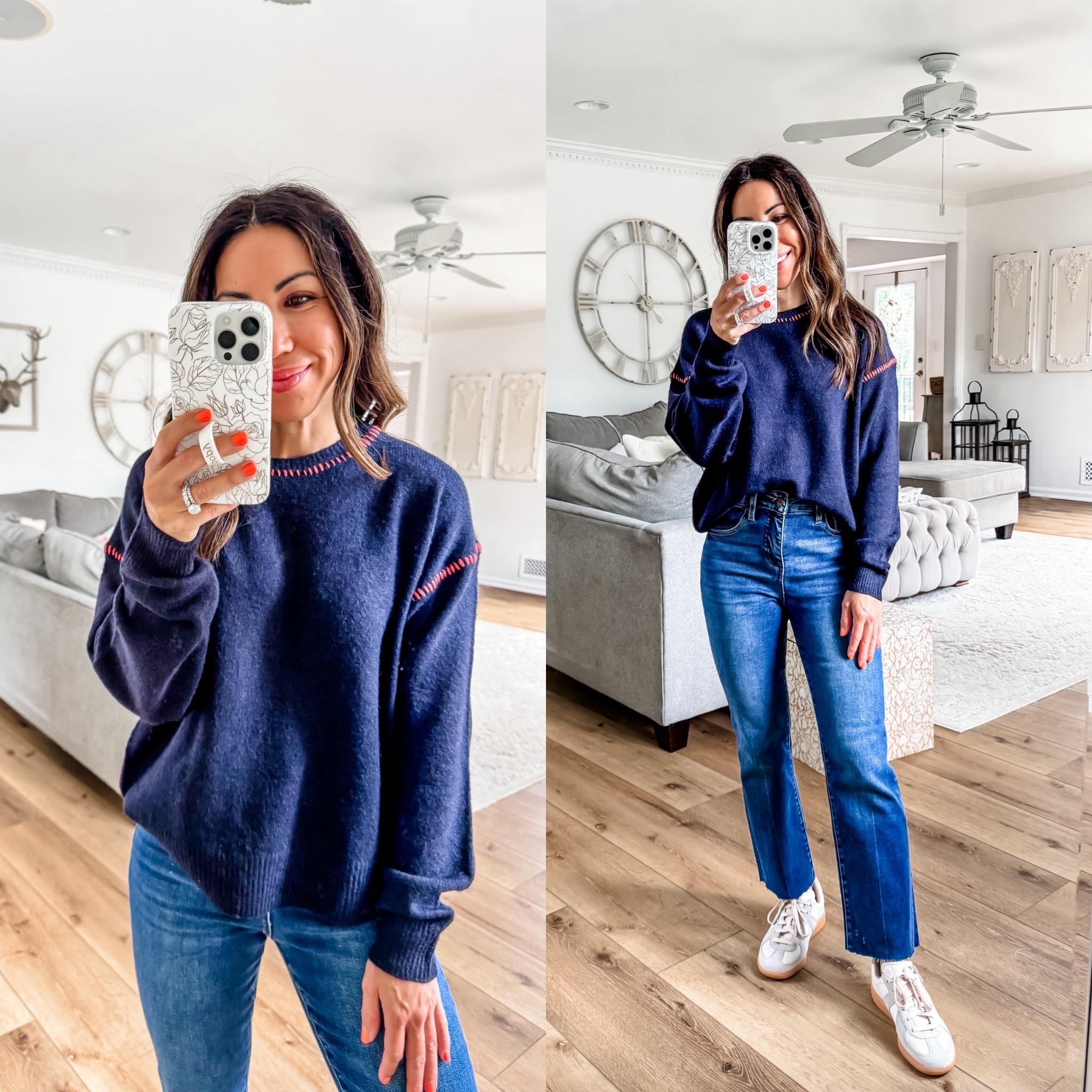 25% off $150+ @socialthreads w/ code FP26. 

Sweater small. Jeans 25. I cut them.

#LTKSaleAlert #LTKOver40 #LTKPetite