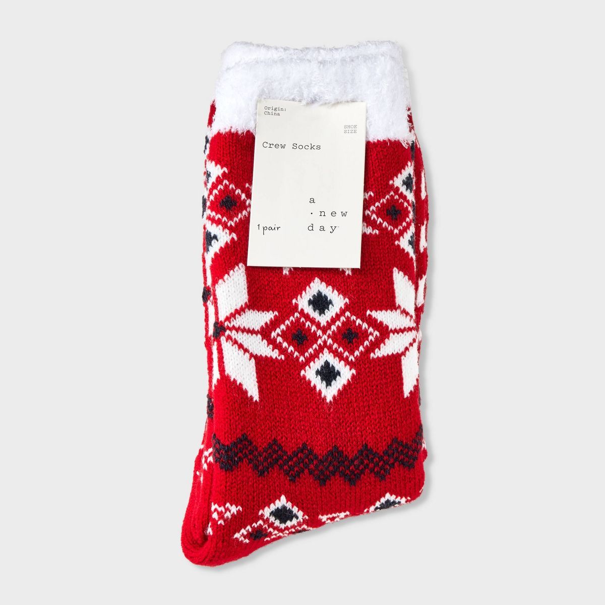Women's Snowflake Double Lined Cozy Crew Socks - A New Day™ Red/White 4-10 | Target