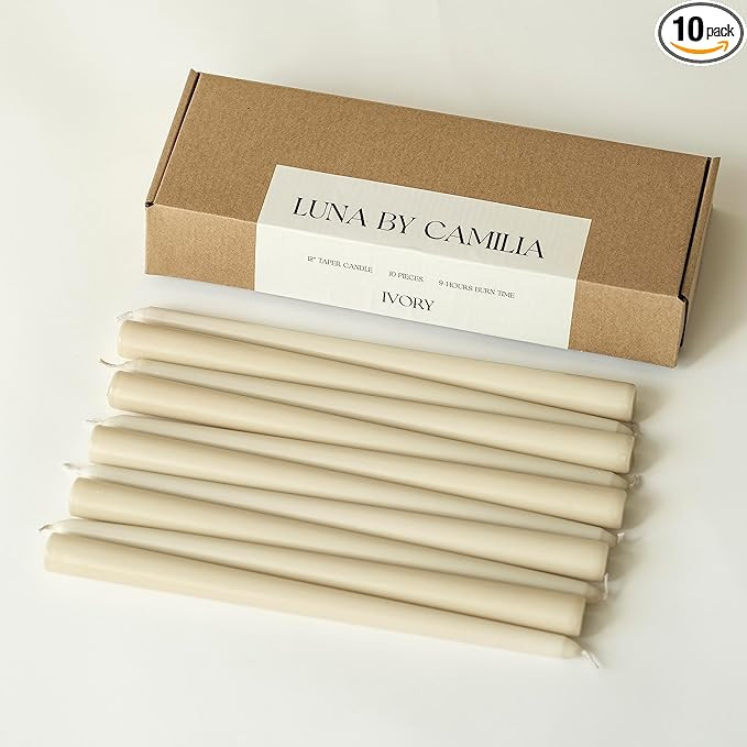 10 Pieces Luna By Camilia 12 Inch Taper Candles, Wedding & Events Taper Candles… (Ivory) | Amazon (US)