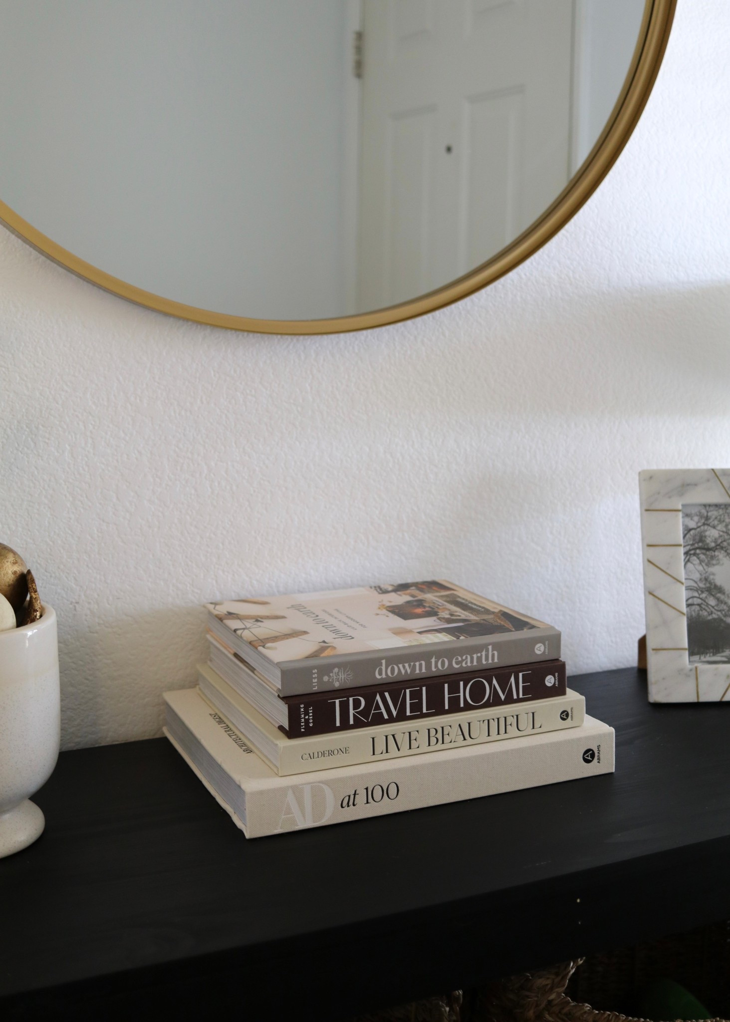 Stack of home decor coffee table books for the entryway

#LTKFindsUnder50 #LTKHome #LTKFindsUnder100